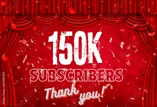 Colorful Vector Illustration of 150K Subscribers Celebration with Confetti and Streamers - Joyful Milestone Achievement in Vibrant Design - Perfect for Social Media, Blogs, and Online Celebrations!