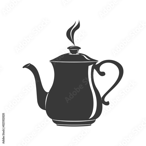 Silhouette coffee pot steaming black color only