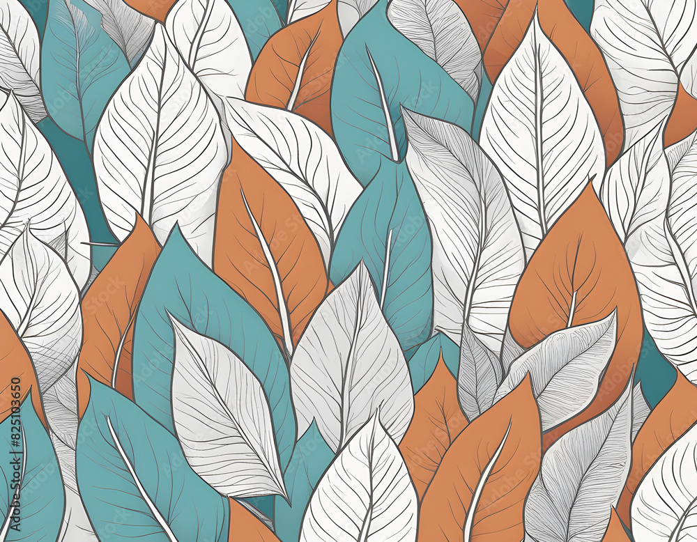 Fototapeta premium Leaf line art pattern background vector