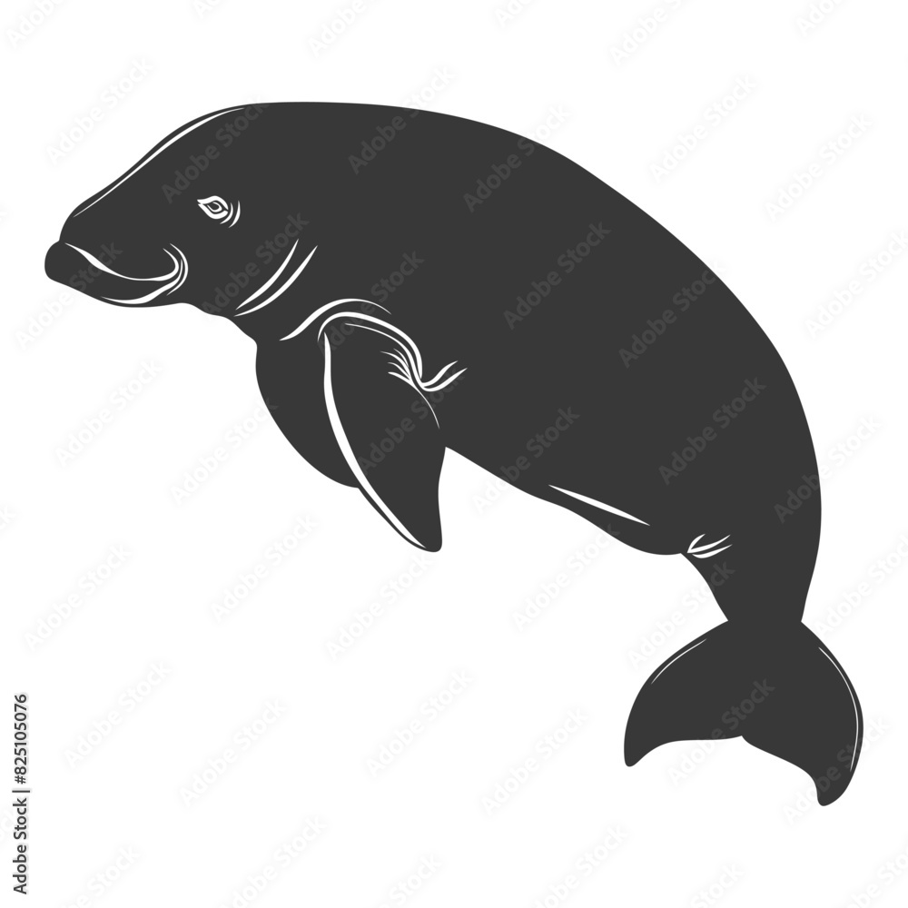 Fototapeta premium Silhouette dugong animal black color only