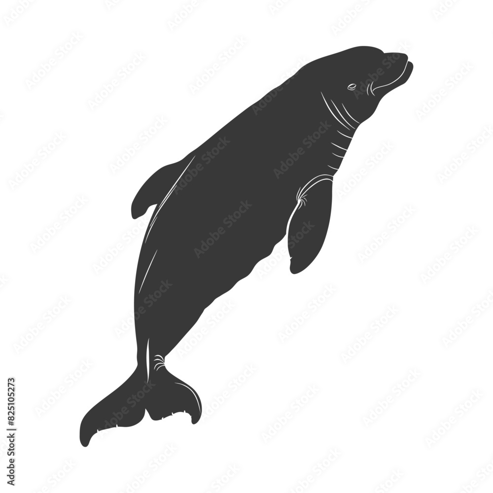 Silhouette dugong animal black color only