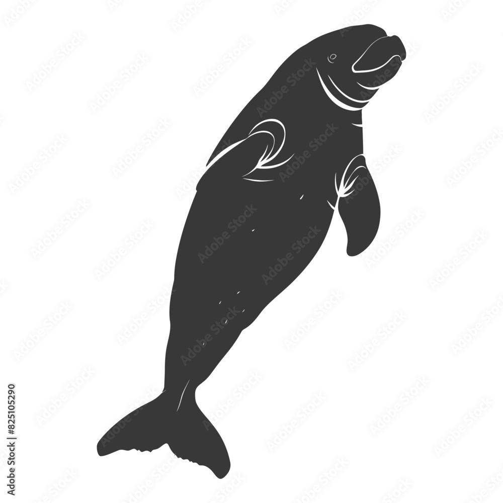 Obraz premium Silhouette dugong animal black color only