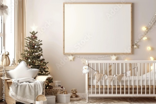 Cozy Holiday Nursery Room with Decorated Christmas Tree and Crib © dashtik