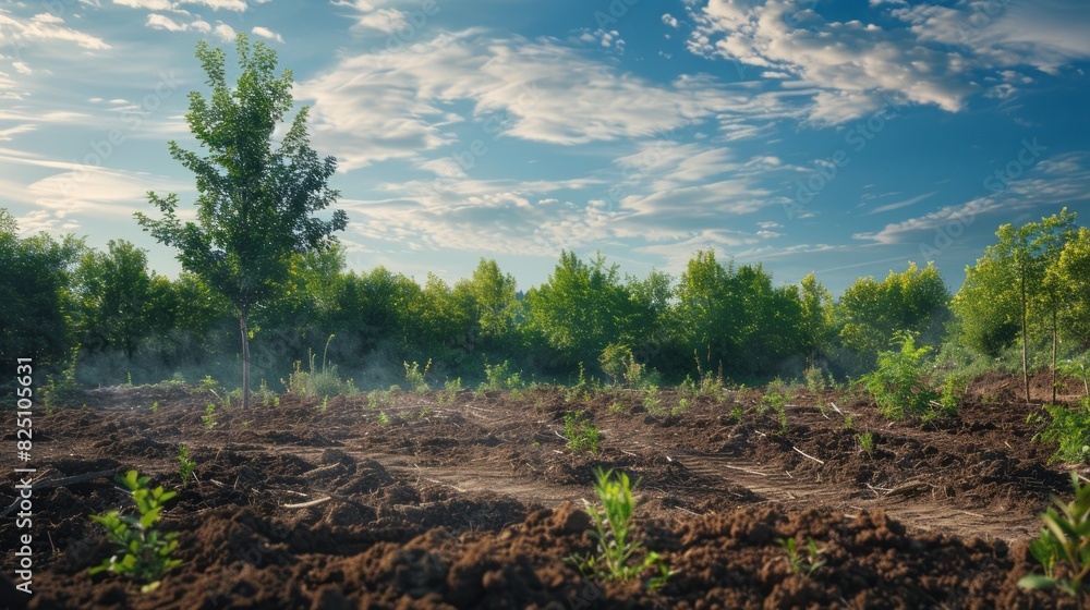 Obraz premium Good morning, we prepared soil and equipment for planting trees.