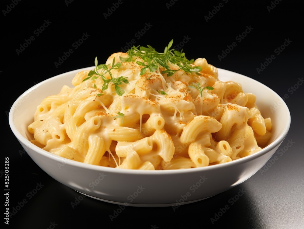 A bowl of pasta with cheese and parsley on top A bowl of pasta with cheese and parsley on top