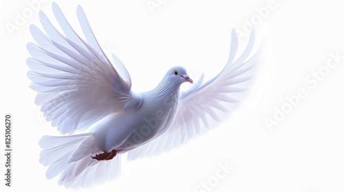  a white dove with its wings spread.