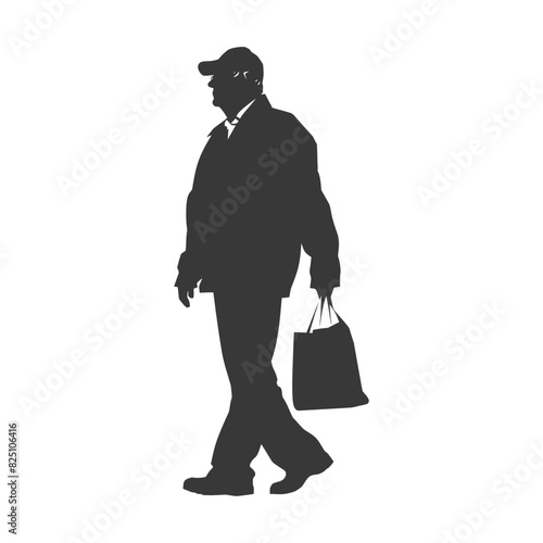 Silhouette elderly man with Shopping basket full body black color only