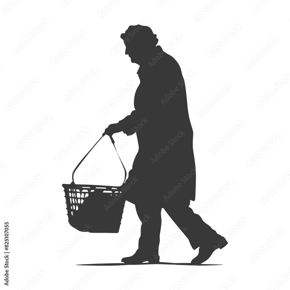 Silhouette elderly women with Shopping basket full body black color only Silhouette elderly women with Shopping basket full body black color only