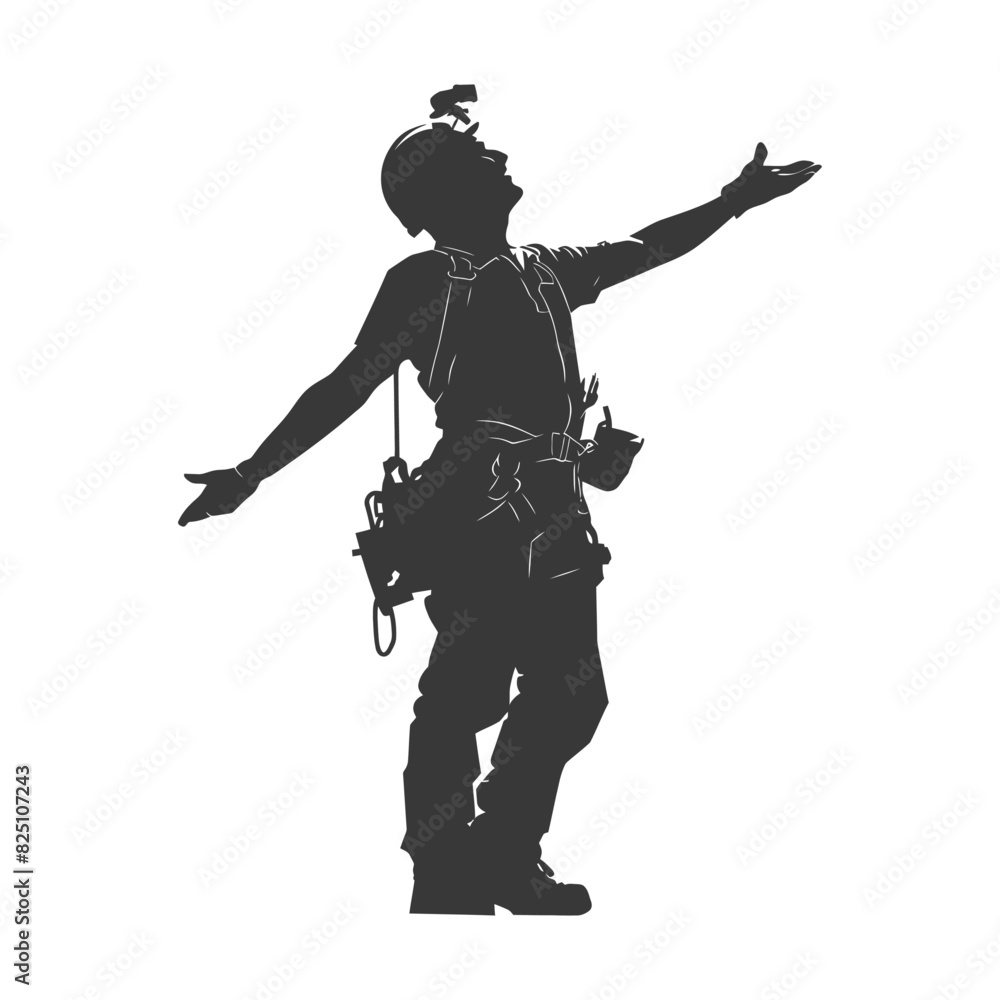 Silhouette engineer man in action full body black color only