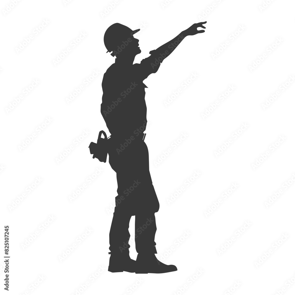 Silhouette engineer man in action full body black color only