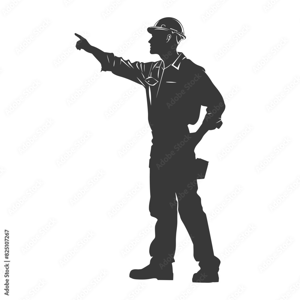 Silhouette engineer man in action full body black color only