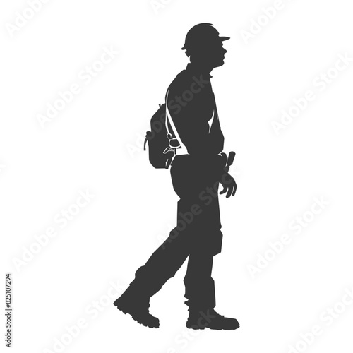 Silhouette engineer man in action full body black color only