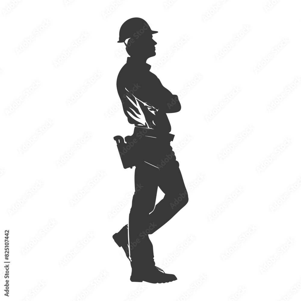 Silhouette engineer man in action full body black color only