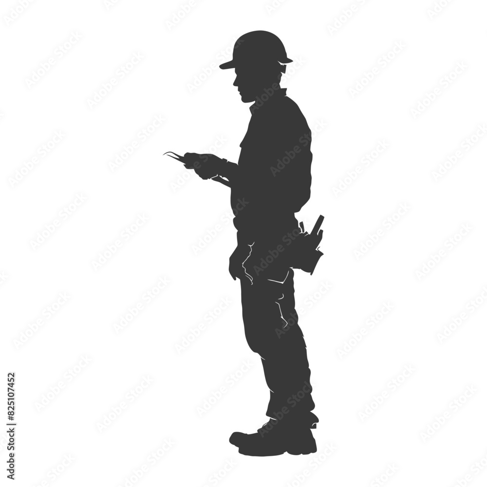 Silhouette engineer man in action full body black color only Silhouette engineer man in action full body black color only