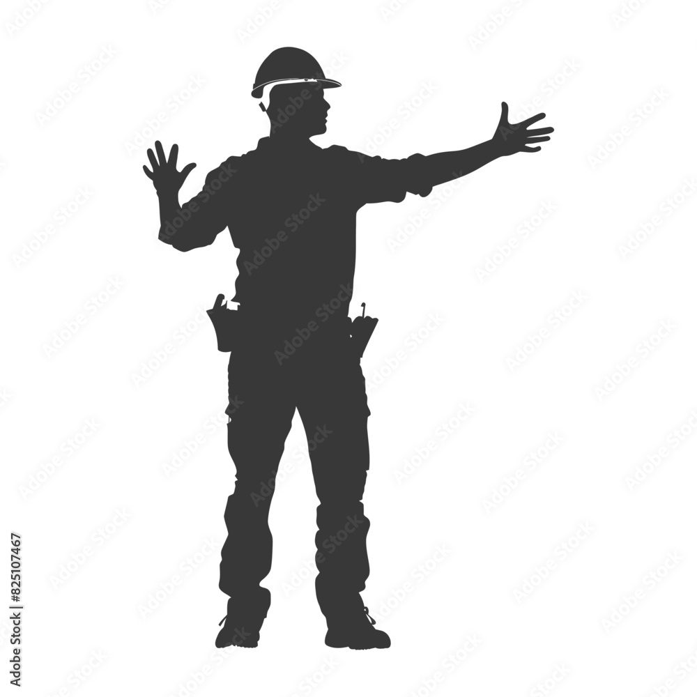 Silhouette engineer man in action full body black color only Silhouette engineer man in action full body black color only