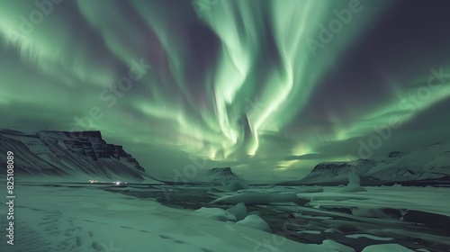 Northern Lights' Ethereal Dance over Iceland's Snow-capped Mountains