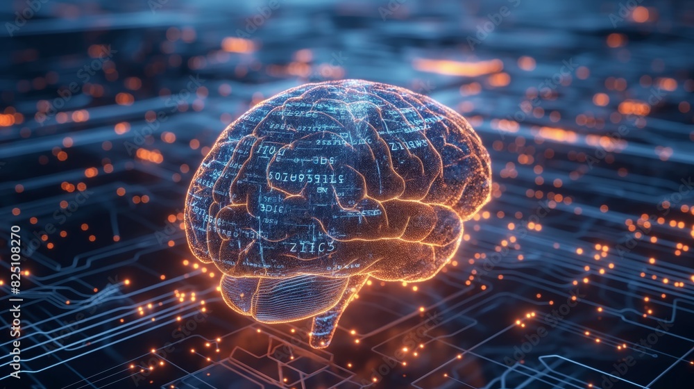 Digital Brain with Neural Connections and Abstract Glowing Network Digital Brain with Neural Connections and Abstract Glowing Network