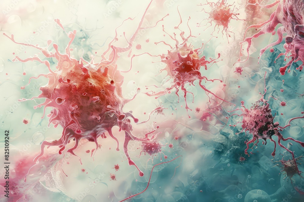 Pathogens floating in a bloodstream, Watercolor Style, Soft Colors, High Resolution, Depicting infection spread Pathogens floating in a bloodstream, Watercolor Style, Soft Colors, High Resolution, Depicting infection spread