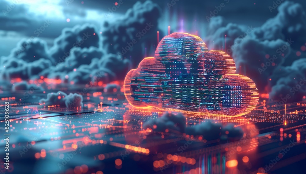Data exchange efficiency flat design front view cloud computing theme 3D render Monochromatic Color Scheme Data exchange efficiency flat design front view cloud computing theme 3D render Monochromatic Color Scheme
