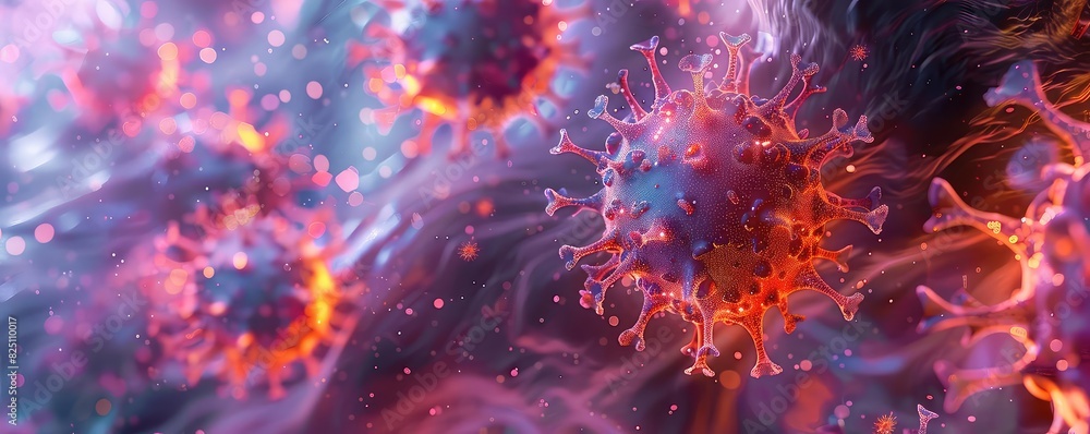 Pathogens infecting a virtual world, Psychedelic, Bright Neon Colors, Digital Art, Representing the unseen battle against infections Pathogens infecting a virtual world, Psychedelic, Bright Neon Colors, Digital Art, Representing the unseen battle against infections
