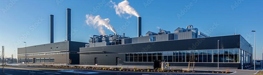 The exterior of a wastetoenergy plant, with smoke stacks and signage explaining how waste is converted into energy, illustrating innovative waste management solutions The exterior of a wastetoenergy plant, with smoke stacks and signage explaining how waste is converted into energy, illustrating innovative waste management solutions