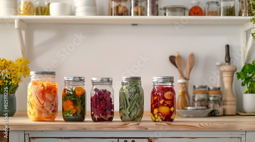Autumn seasonal pickled or fermented vegetables , generative ai photo
