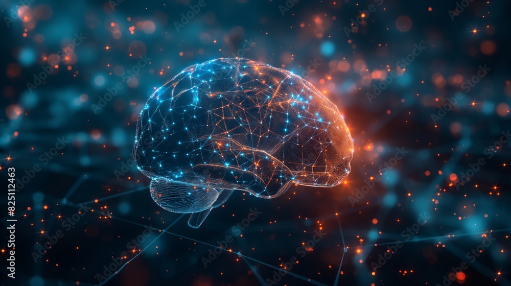Digital Brain with Neural Connections and Abstract Glowing Network Digital Brain with Neural Connections and Abstract Glowing Network