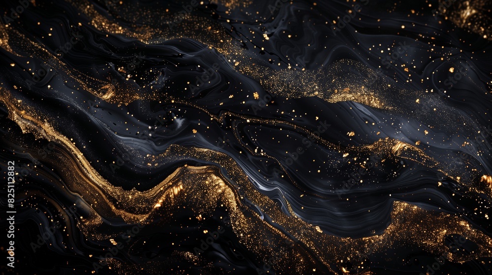 Black and gold glitter marble wallpaper on the dark background.
