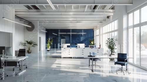 Modern White and Blue Open Space Office Interior