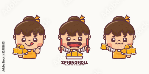 cute female mascot cartoon design with spring roll