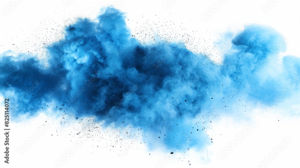 Dry Soil explosion with dirt and cloud smoke. Isolated on white background.Blue Dirty ground abstract spread with flying particles Dry Soil explosion with dirt and cloud smoke. Isolated on white background.Blue Dirty ground abstract spread with flying particles