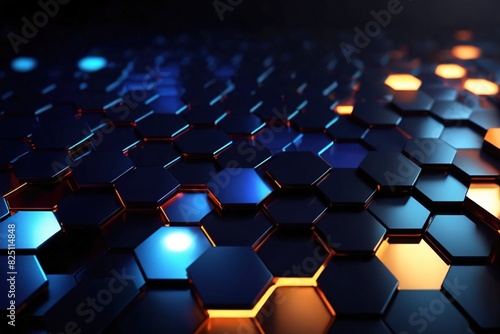 Futuristic technology hexagon pattern glowing glossy abstract background texture background wallpaper © Kheng Guan Toh