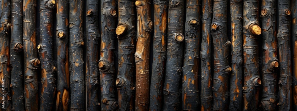 Dark brown background, several sticks lined up to form a beautiful Dark brown background, several sticks lined up to form a beautiful