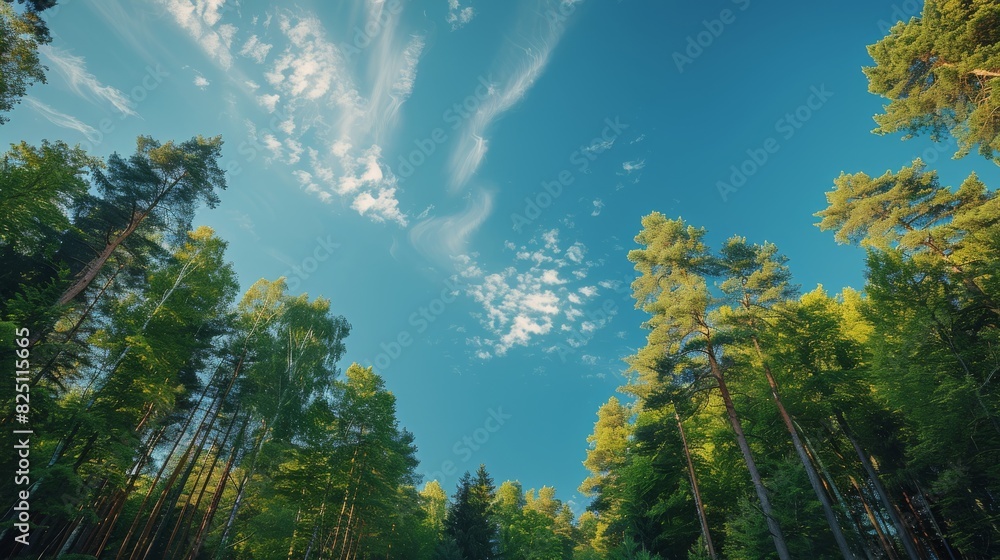 Underneath the blue sky is a forest. Generative AI. Underneath the blue sky is a forest. Generative AI.