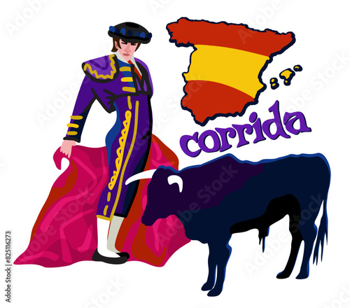 Spanish corrida. Bullfighting concept. Vector isolated illustration
