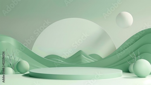 Background vector 3d green rendering with podium and minimal green scene, minimal abstract background 3d rendering geometric shape green pastel color
