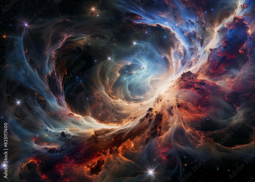 Fototapeta premium Vivid Cosmic Swirl with Nebula Clouds and Bright Stars in Deep Space.