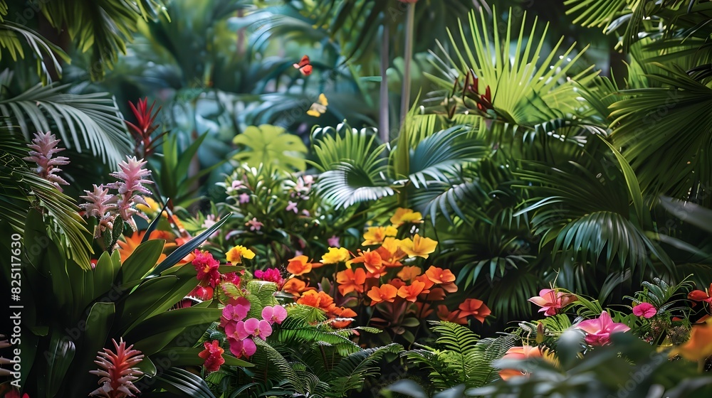 Tropical Blooms Cascade in Lush Paradise Oasis Tropical Blooms Cascade in Lush Paradise Oasis