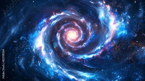 Abstract galaxy with spiral arms and colorful stars  cosmic background image
