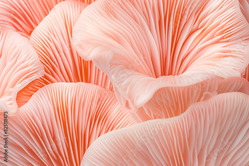 abstract pattern of macro pastel pink mushroom gills or coral,organic texture design photo