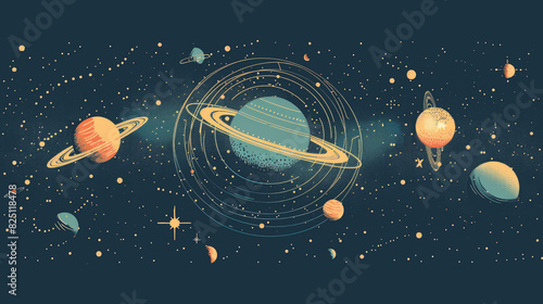 Galaxy or universe in style of retro illustration