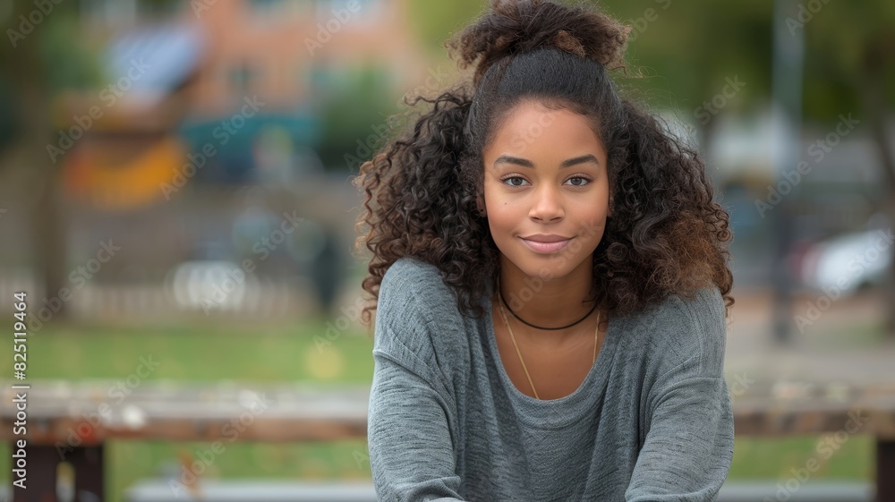 Young Woman Sitting on Park Bench Young Woman Sitting on Park Bench