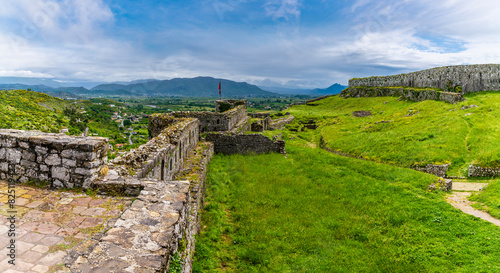 A view east along the ramparts of  Rozafa castle in Shkoder in Albania in summertime