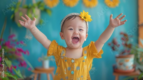 Little Girl in Yellow Dress With Flower in Hair