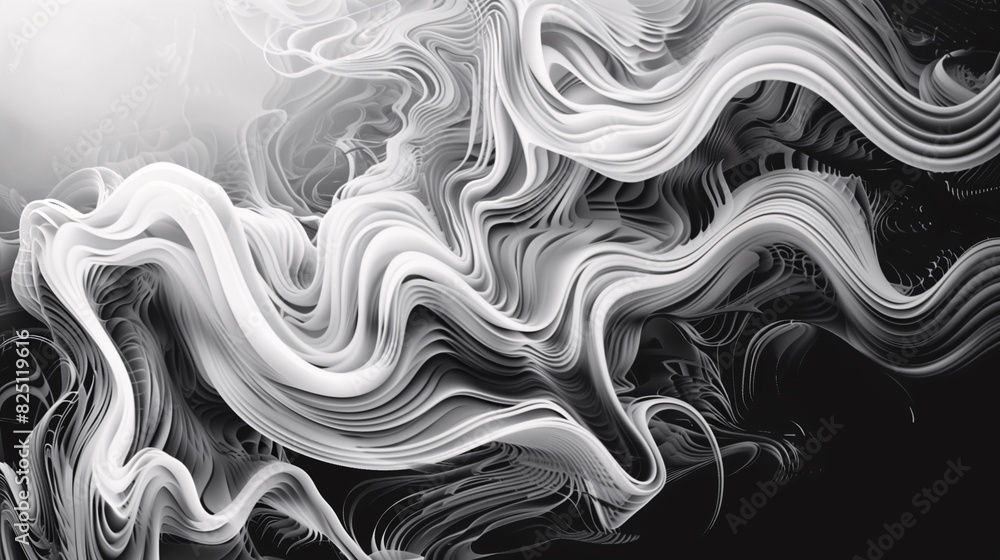 Monochromatic abstract art with swirling lines and organic shapes, texture design