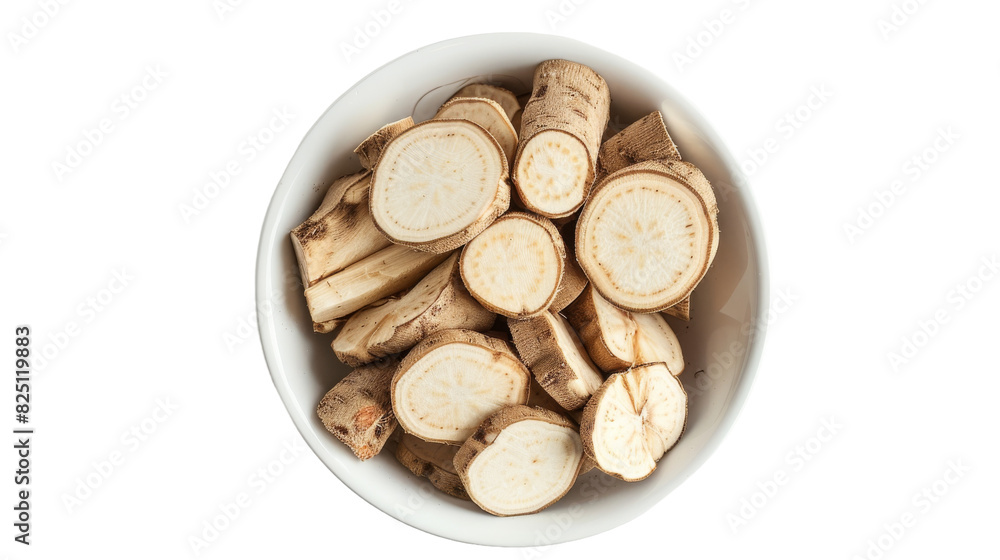 A white bowl filled with neatly sliced mushrooms A white bowl filled with neatly sliced mushrooms