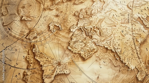 Vintage map design with intricate details and sepia tones, background image photo