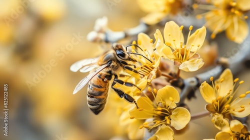 A bee pollinates a flower. © easybanana