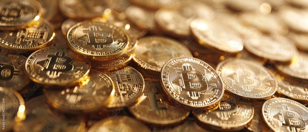 Pile of Golden Bitcoin Cryptocurrency Coins. Pile of Golden Bitcoin Cryptocurrency Coins.