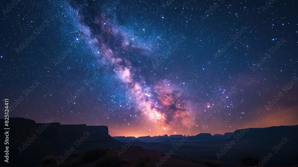Beautiful view of the starry night sky, galaxy above the mountains.